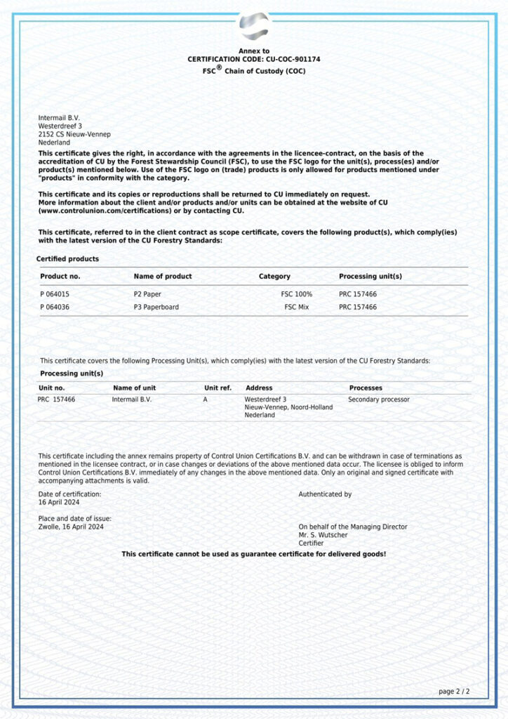 FSC certificaat 2 | Intermail